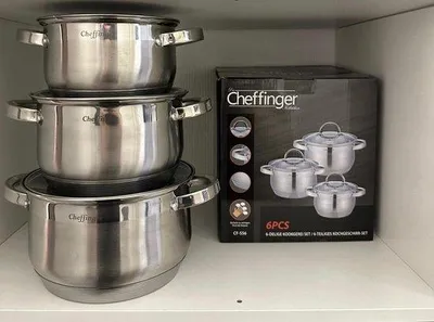 Obrázek produktu pro TEKZEN PL-10012, sada hrnců, 6 kusů, nerezová ocel, vhodná pro indukční vařiče, včetně skleněných poklic