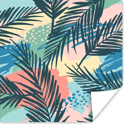 Produktbild von MuchoWow® Poster Palmwedel - Muster - Pastell - Sommer 100x100 cm - Babyzimmer