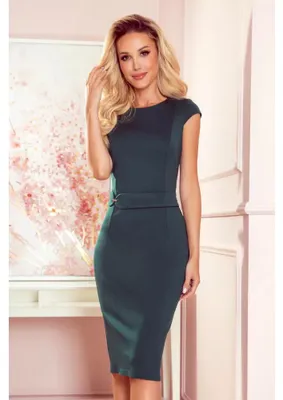 Imagen del producto de Numoco. Vestido midi elegante para mujer, con cinturón, modelo Tamara, color verde, talla L