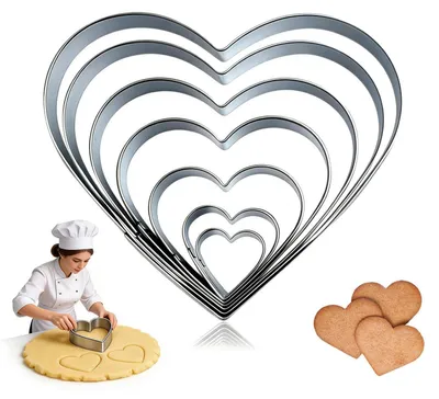 Immagine prodotto di Set di formine a cuore, 7 pezzi, in acciaio inossidabile, da 2,5 a 12,5 cm, per biscotti e dolcetti