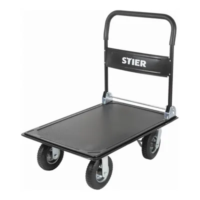 Produktbild von STIER Plattformwagen, Tragkraft 300kg, Transportwagen klappbar, Luftbereifung, Transporthilfe mit Lenkrollen, Rollwagen mit Antirutsch Beschichtung, Feststellbremse