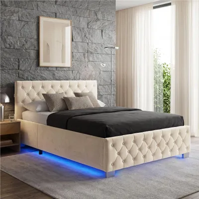 Produktbild von tectake® Polsterbett Sedona in Samtoptik mit Steppmuster großer Stauraum