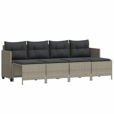 Produktbild von vidaXL 5-tlg. Garten-Sofagarnitur mit Kissen Hellgrau Poly Rattan