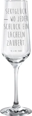 Produktbild von Mr. & Mrs. Panda Glas Spruch Sektglas Glück - Transparent - Geschenk, personalisierte Geschenke, hochwertige Verarbeitung, Kunstwerk, Sektflöte, Kreativität, Hochzeiten