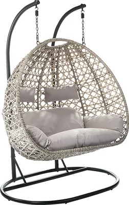 Produktbild von Kobolo Hängekorb Hängesessel Schwing TWO Polyrattan für zwei Personen inkl Gestell und Kissen -grau meliert -Innenbereich und geschützter Außenbereich