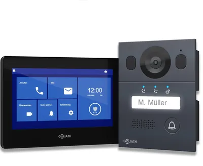 Goliath Basic Line AV-BLS-02U Video-Türsprechanlage, 2-Draht, 1 Familie, 1 7-Zoll-Monitor in Schwarz, Türstation Anthrazit, Unterputz