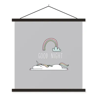 Produktbild von MuchoWow® Textilposter Einhorn - Regenbogen - Kinder - Zitate - Gute Nacht - Mädchen 40x40 cm mit schwarzem Rahmen - Fotos
