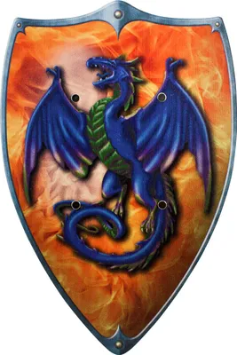 Produktbild von BestSaller 1161 Ritterschild 'Fire Dragon' mit Drachen Motiv, Holz, 49 x 32 cm, blau/orange