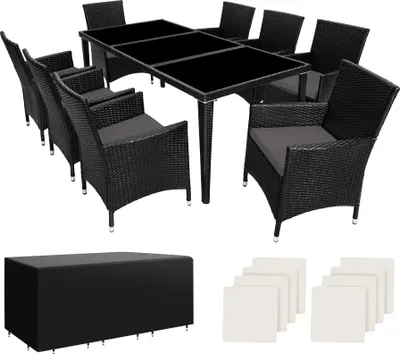 Image de Salon de jardin Menorca 8 places avec 2 sets de housses + housse de protection - noir