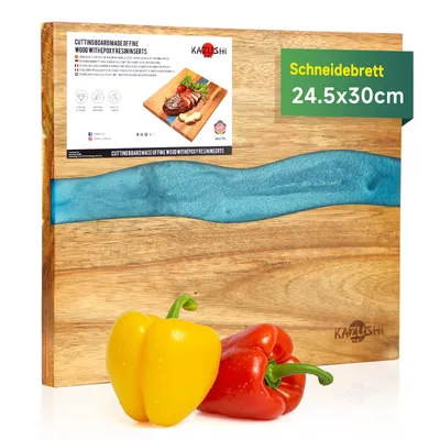 Produktbild von KAZUSHI Schneidebrett 30x24,5cm Küchenschneidebrett, natürliches Bambus-Epoxy-Schneidebrett, schimmel- und rissbeständig