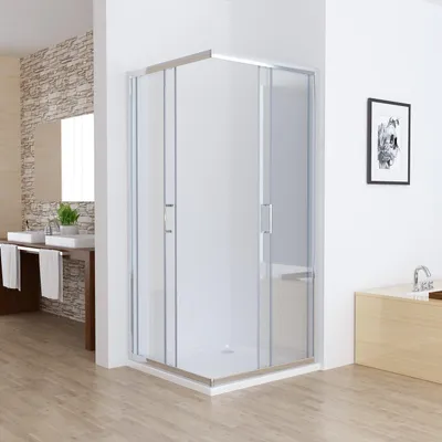 Produktbild von LISA Duschkabine Eckeinstieg 90x80x185 cm mit Doppel Schiebetür rollen, 6mm ESG Sicherheitsglas, Schiebetüren Glas komplett Dusche Silber