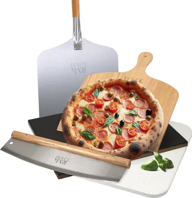Produktbild von Dolce Mare SET kameň na pizzu drevo hliníková šupka na pizzu nerezový krájač na pizzu, položka:3-dielna čierna/drevo