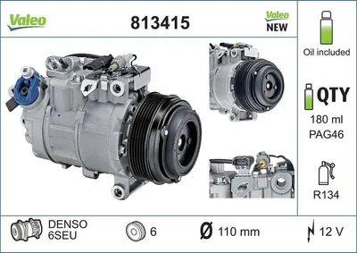 Produktbild von VALEO 813415 6SEU14 Klimaanlage Klimakompressor PAG 46 R134a für BMW 3 Touring (E91) 3 Limousine (E90) 1 Schrägheck (E87) 5 Limousine (E60) 5 Touring
