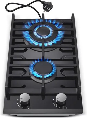 Produktbild von Famanu Gaskochplatte 2 Brenner mit Flammenschutz - 30 cm, Schwarz