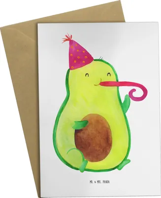 Produktbild von Mr. & Mrs. Panda Grußkarte Avocado Feier - Weiß - Geschenk, Party, weihnachtskarten, Grußkarten, Geburtstag, Gute Laune, Fete, einladungskarten, osterkarten, dankeskarten
