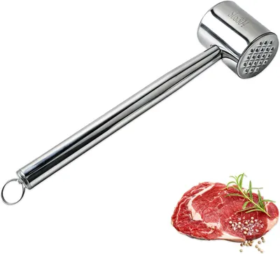 Imagen del producto de Maza para carne de acero inoxidable, de doble cara, apta para lavavajillas, ideal para preparar escalopes, fabricada en acero inoxidable 304