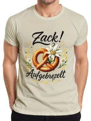 Immagine prodotto di Maglietta da uomo con motivo "Edelweiß", pantaloni in pelle, brezel, elementi naturali, taglia L