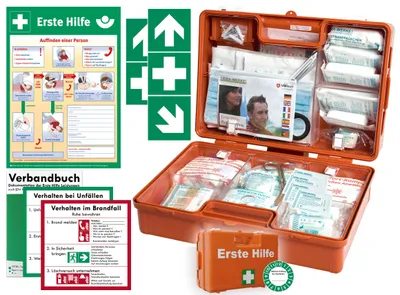 Produktbild von Verbandskoffer/Verbandskasten (M) -Komplettpaket- Erste Hilfe nach aktueller DIN 13157 f. Betriebe -DSGVO- INKL. PERF. VERBANDBUCH +Aushang +Aufkleber