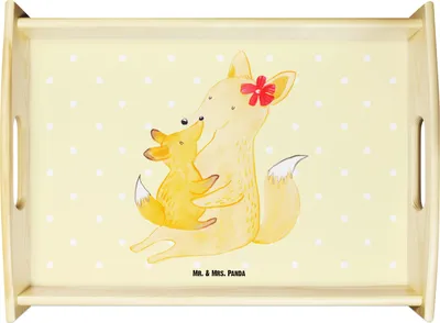 Produktbild von Mr. & Mrs. Panda Servier Tablett Fuchs Mama - Gelb Pastell - Geschenk, Umarmen, betttablett, sofatablett, Deko, Mutter, Muttertag, Schoß, Serviertablett