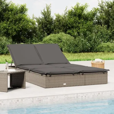 Obrázok produktu pre vidaXL Lehátko pre 2 osoby s vankúšom Grey Poly Rattan