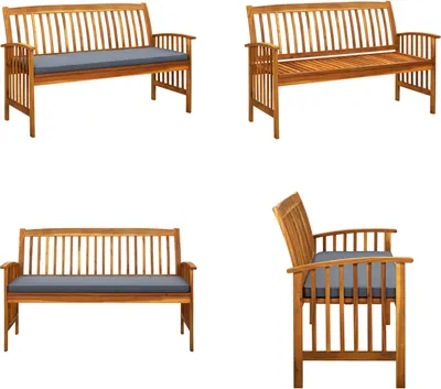 Zdjęcie produktu dla vidaXL Ławka ogrodowa z poduszkami 147 cm z litego drewna akacjowego - Ławka ogrodowa - Ławki ogrodowe - Drewniana ławka ogrodowa - Drewniane ławki ogrodowe
