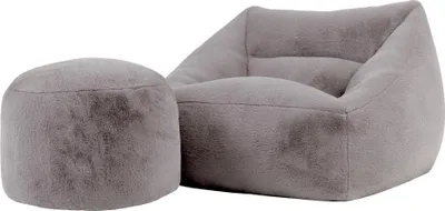 Produktbild von icon Riesen Sitzsack Sessel Natalia mit rundem Hocker, Grau, Erwachsene und Kinder mit Füllung