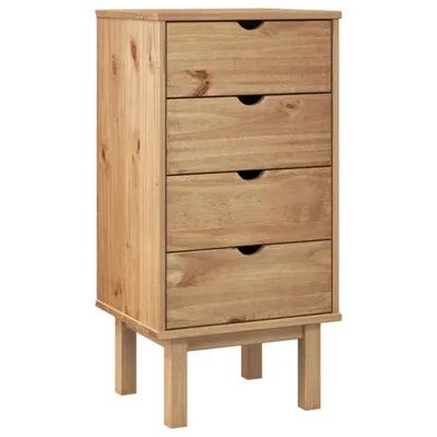 A wooden chest of drawers on a white background.