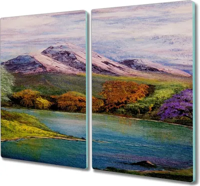 Produktbild von Coloray Herdabdeckplatte 2x30x52 cm Schneidebrett Kochplattenabdeckung Küchenbrett Hackbrett - Fluss berg