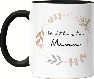 Produktbild von Weltbeste Mama Tasse Schwarz Liebe Blumenmotiv Geschenkidee Muttertag Geburtstag