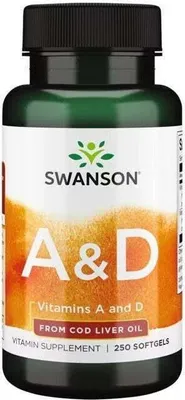 Zdjęcie produktu dla Witaminy A i D z oleju z wątroby dorsza 250 kapsułek miękkich Swanson Health Products
