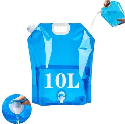 Produktbild von Opvouwbare Wasserbehälter - 10 Liter - mit Wasserhahn - Verschlussdichtung - BPA-frei - flexible Wasserjerrycan - tragbarer Trinkwasserbeutel für Notfall - Notbehälter für Camping