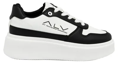 Zdjęcie produktu dla Buty sportowe damskie, biało-czarne, platforma, Alviero Martini, wykonane z poliuretanu