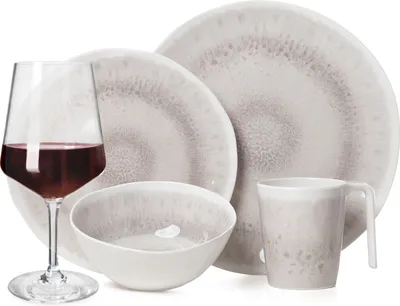 Produktbild von Melamin Camping Geschirr Set 4 Personen Amboss Design 16 Teilig + Milano Gläser Rot Weingläser Tafelgeschirr Picknick BBQ Kochgeschirr
