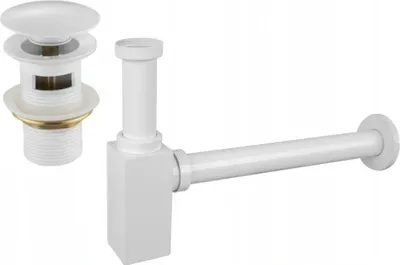 Produktbild von Mexen quadratischer Waschbecken-Halbsiphon mit Klick-Klack-Stöpsel, mit Überlauf, Weiß - 7992060-20