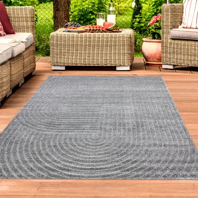 Produktbild von Moderner Outdoor Teppich wetterfest Terrasse Balkon Boho-Style hochwertig Anthrazit Größe - 160 x 220 cm