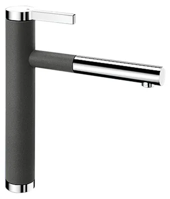 Produktbild von BLANCO LINEE-S, Messing SILGRANIT-Look zweifarbig, felsgrau/chrom, Hochdruck, Standard, Chrom, Grau, Messing, Hebelgriffe, Einzelbild, Typ L