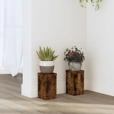 Produktbild von （Robust Möbel）Pflanzenständer/Blumenständer - Blumenregal - 2er set - modernes Design - für Wohnzimmer/Balkon - Räuchereiche 10x10x18cm Holzwerkstoff Promotion880290 - Pflanztische