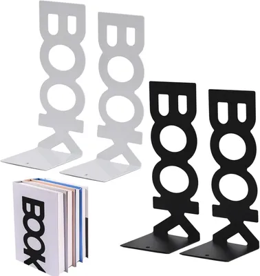Produktbild von Buchstützen aus Metall in Schwarz und Weiß – 2er-Set, modern und stilvoll, für Bücher, DVDs, CDs, Zeitschriften