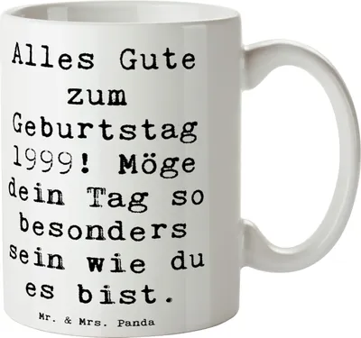Produktbild von Mr. & Mrs. Panda Tasse Spruch 1999 Geburtstag - Weiß - Geschenk, 1999er Jahrgang, Kaffeebecher, Trinkbecher, Glückwunsch, Teetasse, Geburtstagsgeschenk, Kaffeetasse, mit