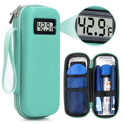 Produktbild von Medikamenten Kühlbox für Insulin mit Temperaturanzeige,EVA Isoliertasche  2 Kühlakkus,stabile Diabetes Reisekühlung für sichere Aufbewahrung unterwegs