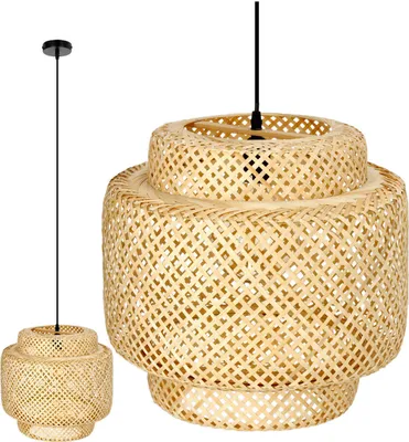 Immagine prodotto di Lampada a sospensione BONN Bambù Boho Lampada a sospensione E27 Bambù Lampada a sospensione per soggiorno Rattan Lampada per tavolo da pranzo Lampada da sala da pranzo Lampada a sospensione Colore: naturale (Ø40 cm)