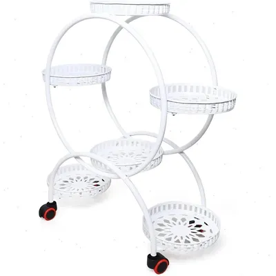 Immagine prodotto di Portavasi - Scaffale per fiori - A più ripiani - Struttura in metallo - Con 4 rotelle - Per interni ed esterni - 72,5×31×76 cm - Bianco