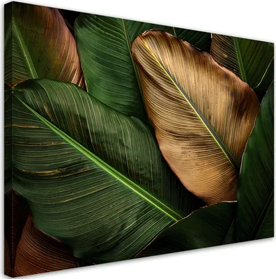Produktbild von Feeby - Leinwand Bilder - Goldene und grüne Blätter - 30x20 cm - Deko Wohnzimmer - Wandbilder Schlafzimmer - Deko Aesthetic - Wand Deko - Leinwand Groß - Deko Zimmer - Leinwandbilder XXL