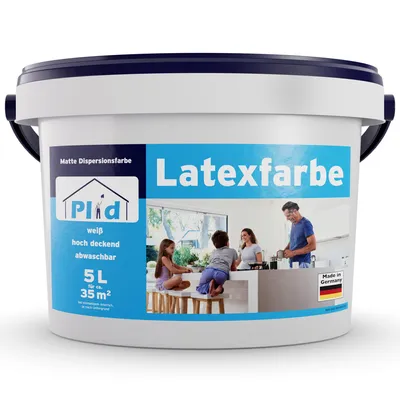 Produktbild von Plid Latexfarbe 5L Weiß matt / Abwaschbare Innenfarbe für ca. 35m² – Wandfarbe, strapazierfähig, Germany