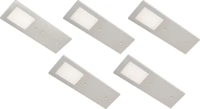 Produktbild von Led Schrank Beleuchtung Planar - ideal als Möbelleuchte verwendbar - Led Vitrinenbeleuchtung 4000K neutralweiß, 24V - 5er-Set inklusive Netzteil, Aluminium gebürstet