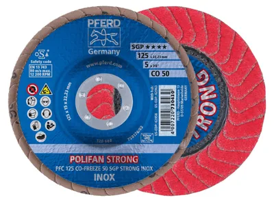 Produktbild von PFERD POLIFAN flap discs ceramic oxide grain CO-FREEZE SGP STRONG INOX, 12,5 cm, 10 Stück(e)