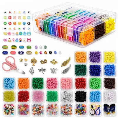Ponyperlen-Set 2099 Stück, 6x9 mm, bunt, große Löcher