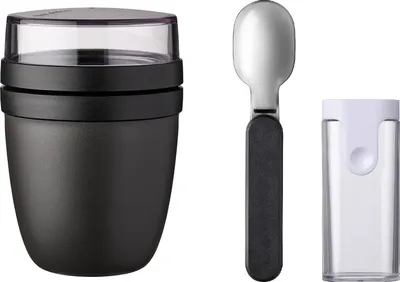 Produktbild von Mepal - Klapplöffel Set mit Lunchpot Ellipse - Praktischer Joghurtbecher & Müslibecher - Unterteilung für Joghurt & Müsli - Geeignet für Gefrierschrank, Mikrowelle & Spülmaschine - Nordic Black