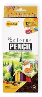 Obrázok produktu pre Farebné ceruzky, sada, šesťhranné, so strúhadlom, COLOKIT, 12 rôznych farieb
