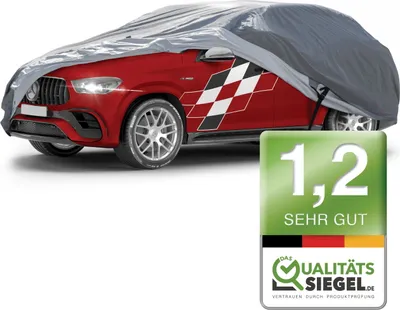 Produktbild von WALSER Premium Abdeckplane Auto All Weather Plus Qualitätssieger *, Abdeckplane wasserdicht, Auto Abdeckplane, Autoplane UV-beständig, Autoabdeckung Outdoor, Abdeckung SUV/VAN Größe 10 grau